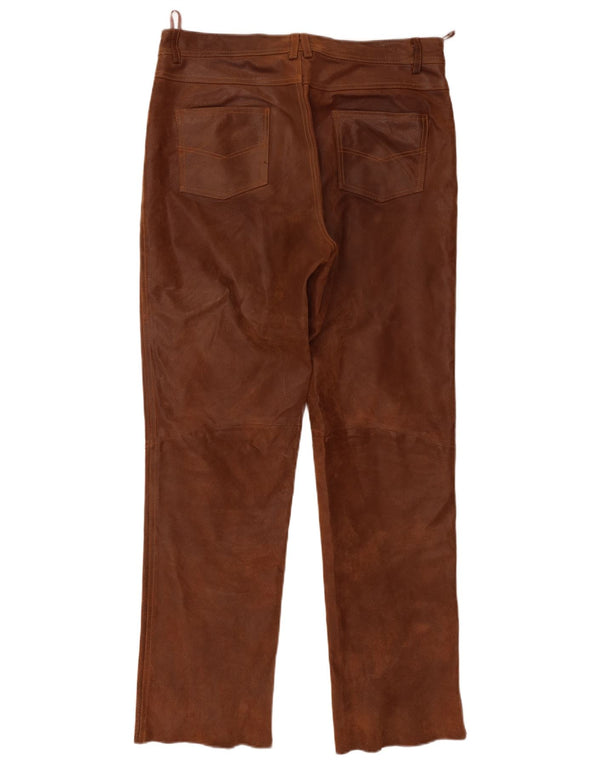 Pantalon droit en daim vintage pour homme IT 48 Medium W32 L31 Cuir Marron
