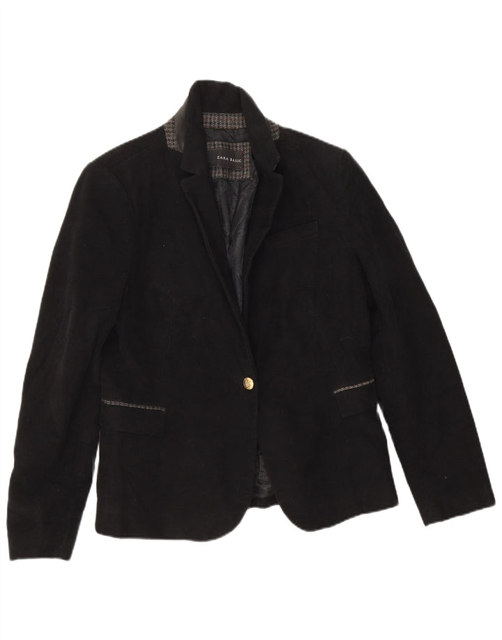 Zara Veste Blazer 1 Bouton Femme UK 14 Grand Coton Noir
