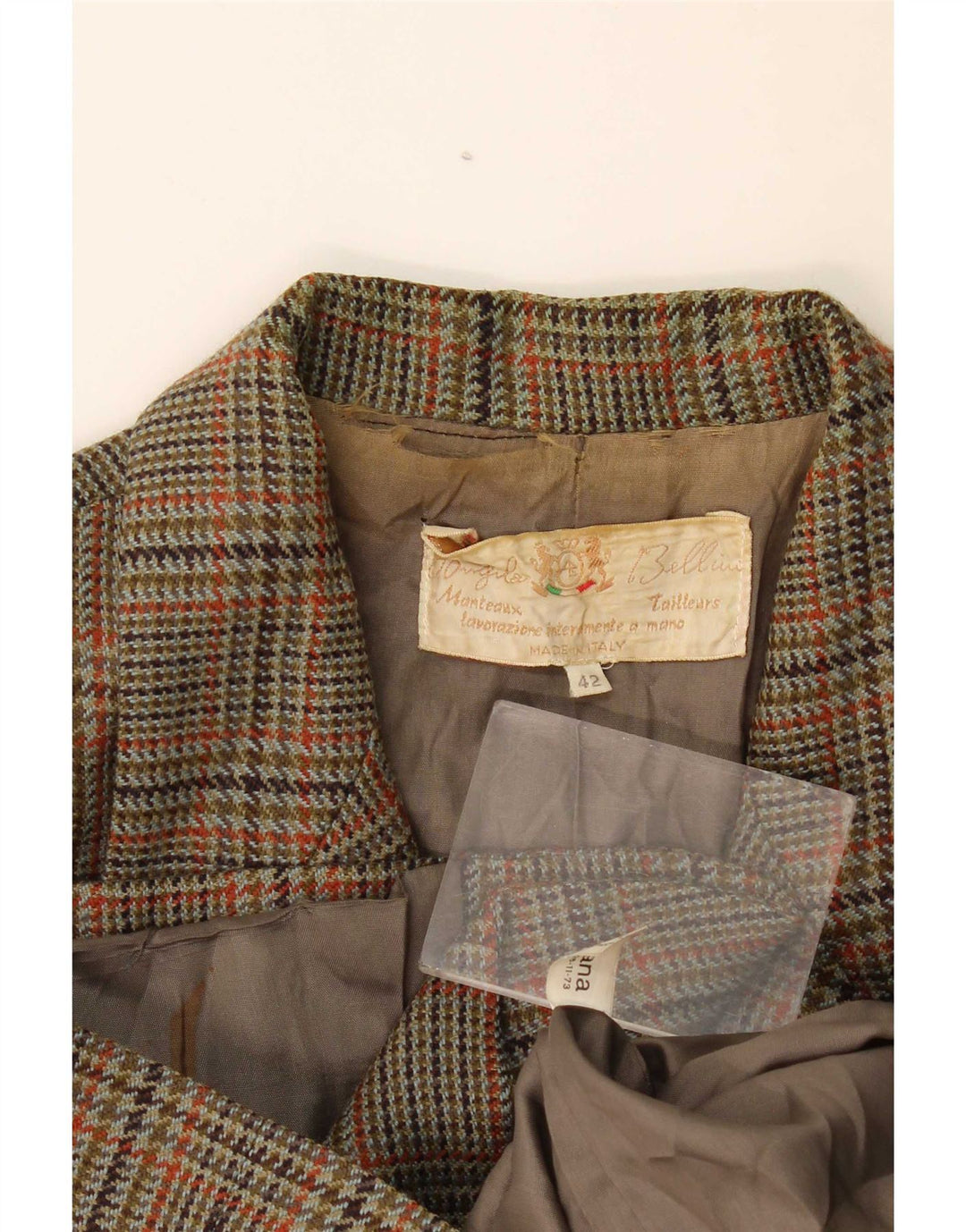 vintage Femme 2 Bouton Blazer Veste IT 42 Laine pied-de-poule vert moyen