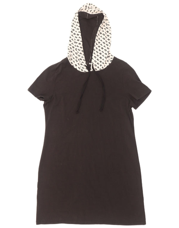 Dkny Robe t-shirt à capuche graphique pour femme UK 18 XL Noir Colourblock Coton