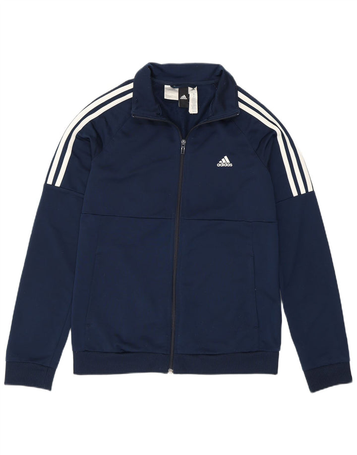 ADIDAS Womens Tracksuit Top Jacket UK 12/14 Medium Navy Blue Polyester