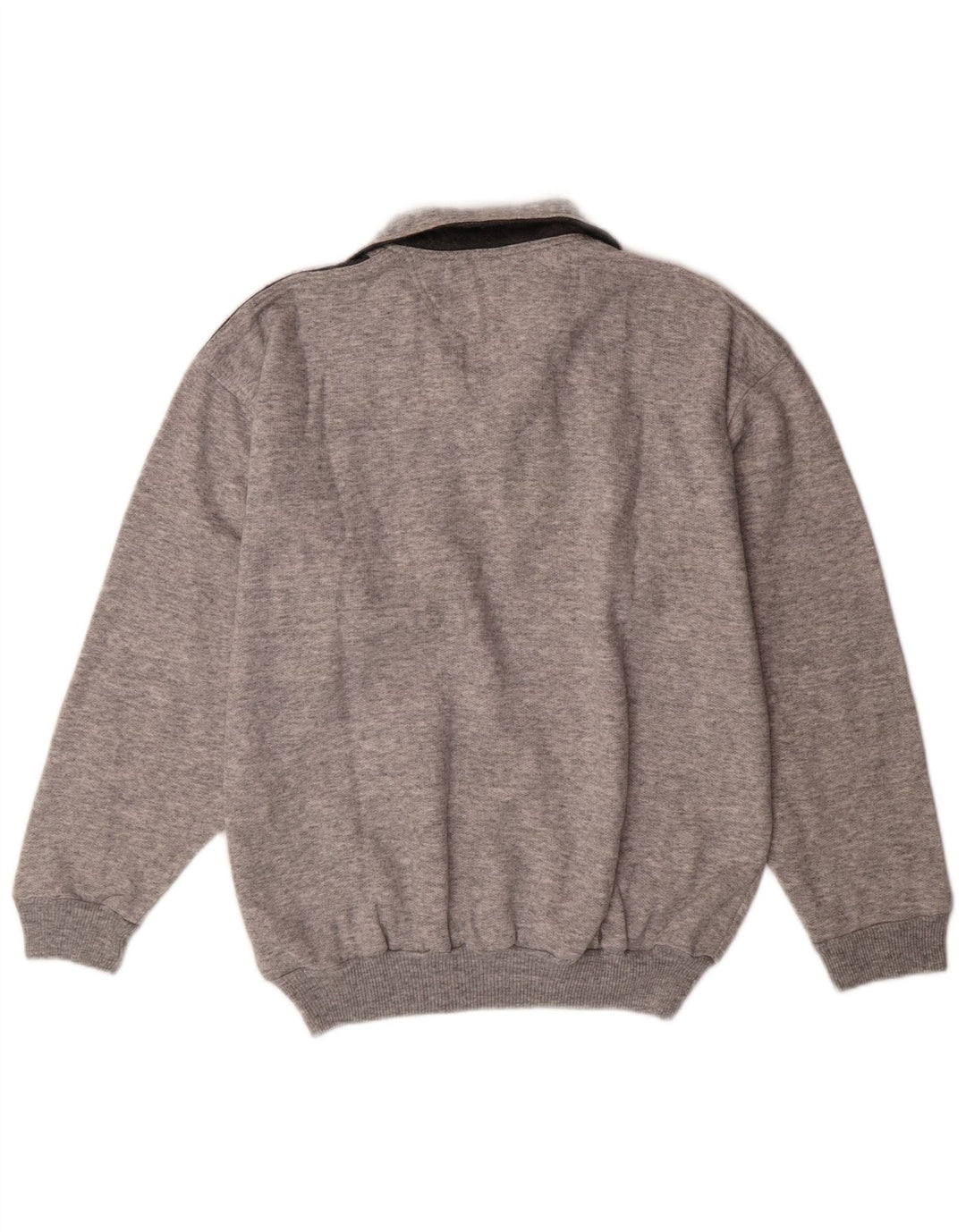 VINTAGE Homme Polo Neck Sweatshirt Jumper Grand Gris Colorblock Coton