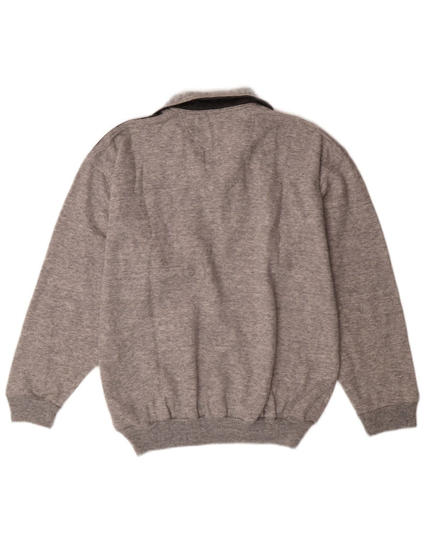 VINTAGE Homme Polo Neck Sweatshirt Jumper Grand Gris Colorblock Coton
