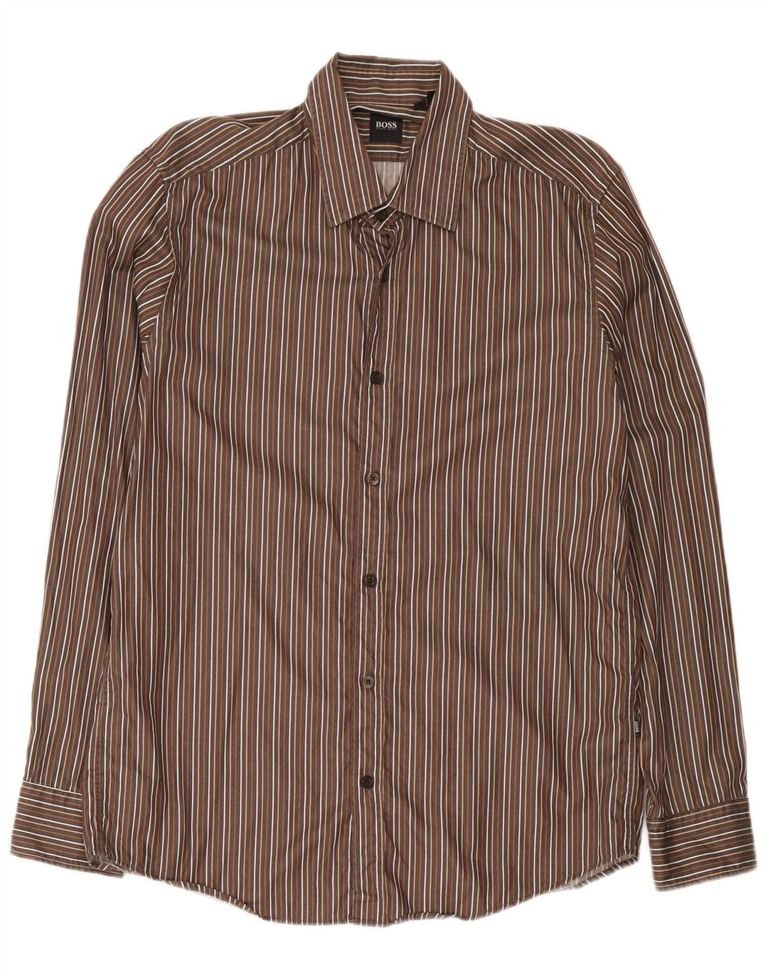 Hugo Boss Chemise en coton à fines rayures marron moyen