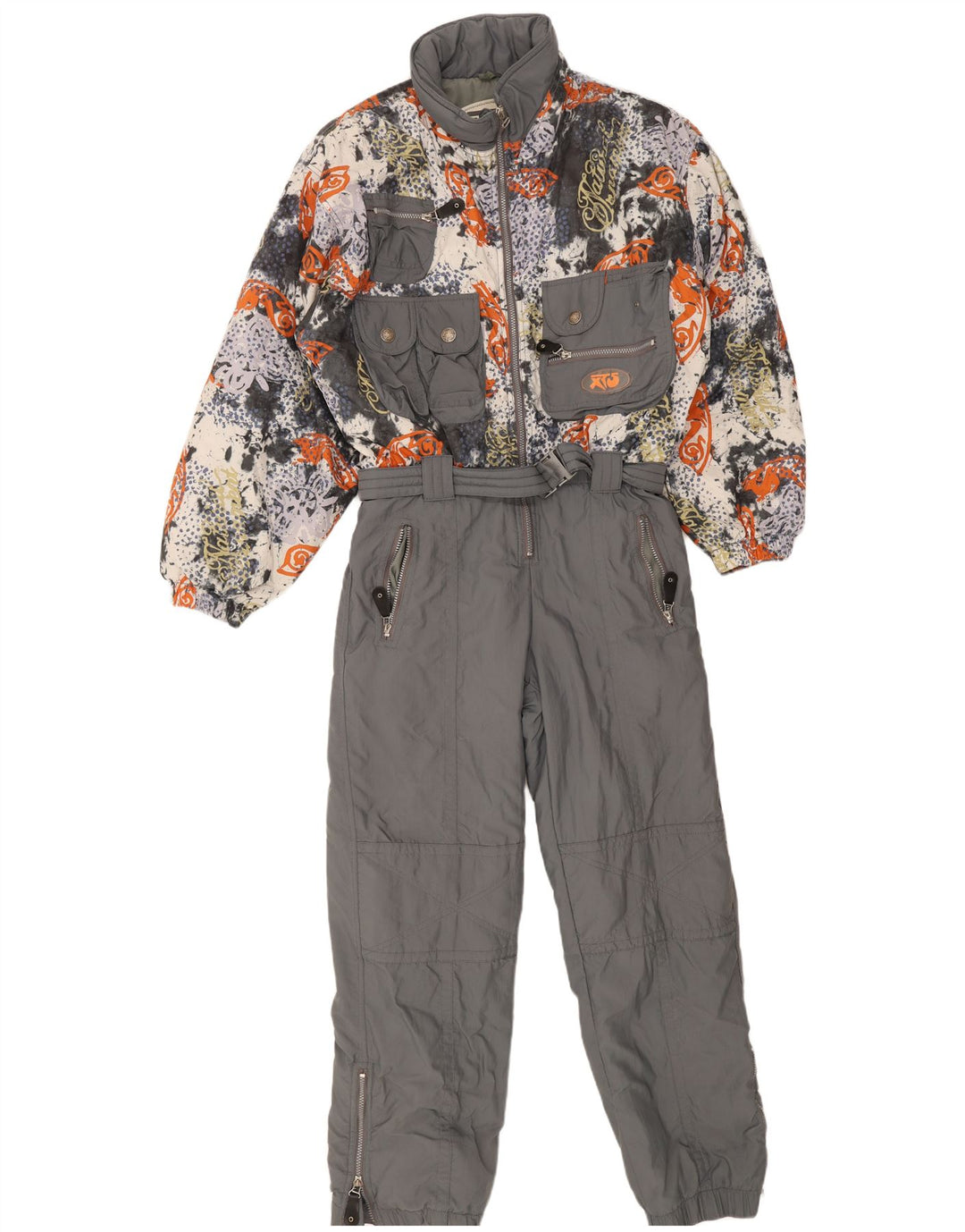 vintage Mens Abstract Pattern Ski Combinaison Grand Gris