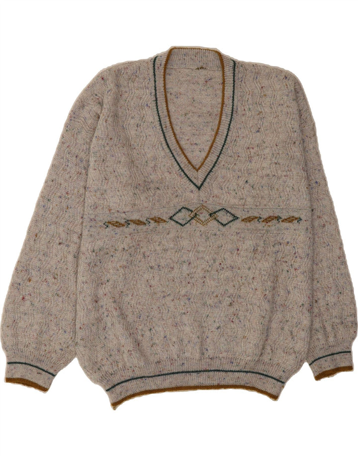 VINTAGE Mens V-Neck Jumper Sweater XL Grey Flecked Polyacrylic Vintage Vintage and Second-Hand Vintage from Messina Hembry 