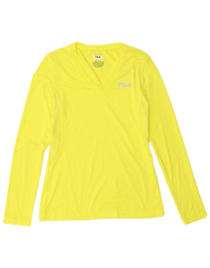 Fila Femme Top Manches Longues UK 10 Petit Jaune Polyester