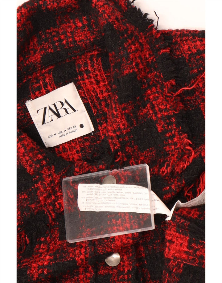 Zara Femme Surchemise Chemise Oversize UK 14 Moyen Rouge Pied-de-poule Acrylique