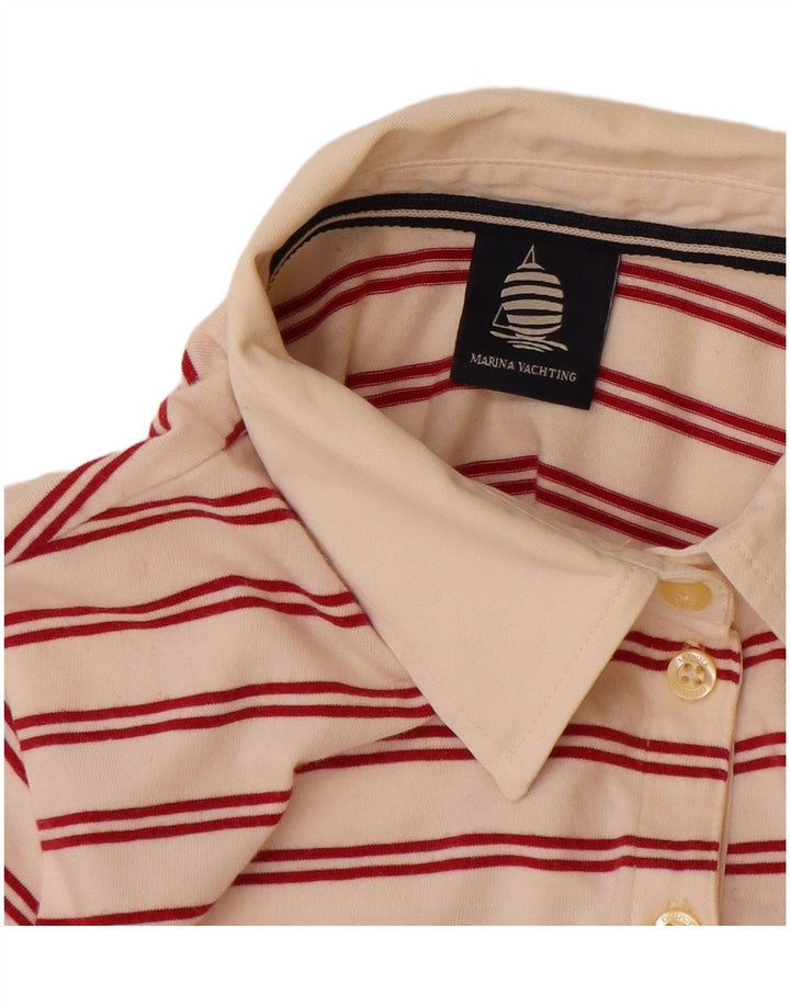 MARINA YACHTING Polo Rugby Femme UK 12 Medium Off White Rayé