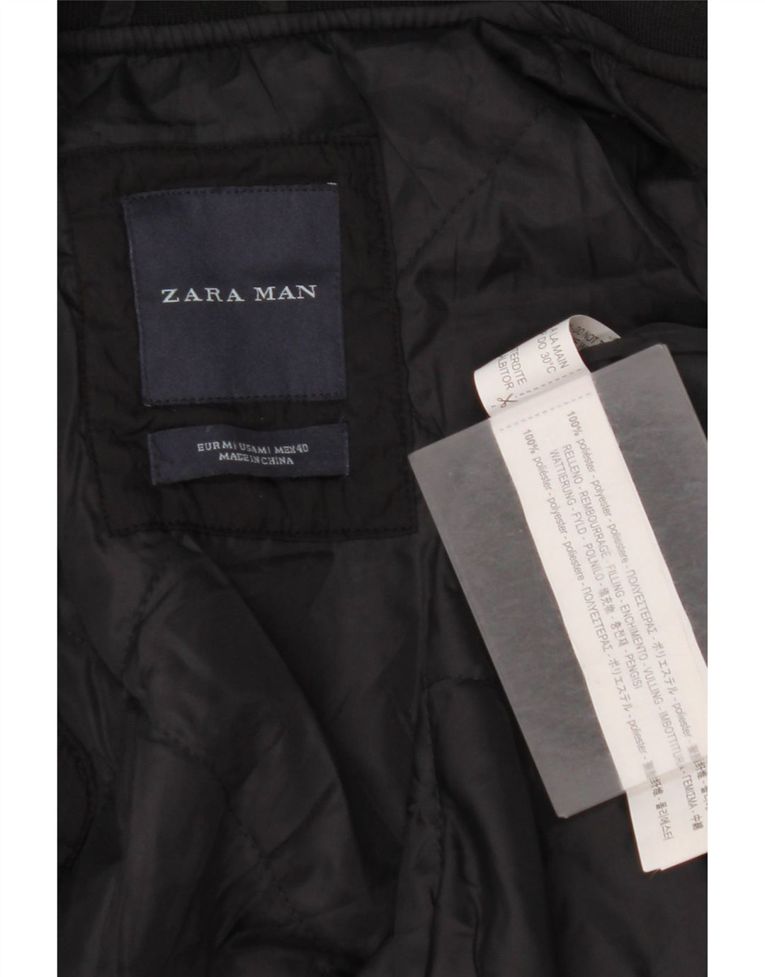 ZARA Veste Bomber Homme UK 38 Medium Noir Polyester