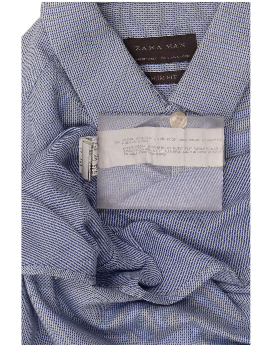 Zara Chemise Slim Fit Petit Coton À Pois Bleu