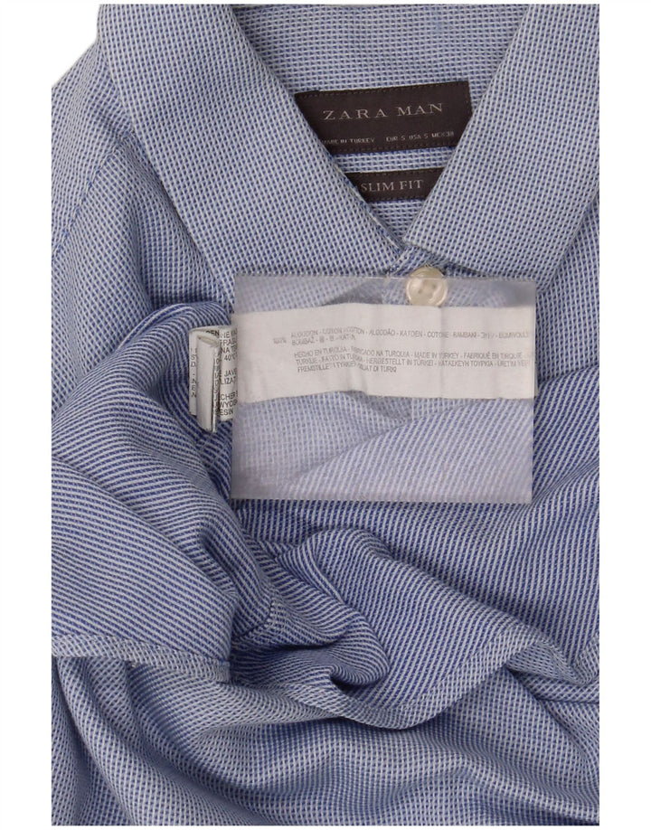 Zara Chemise Slim Fit Petit Coton À Pois Bleu