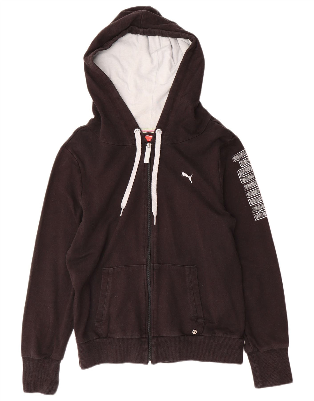 PUMA Pull à capuche zippé graphique pour femme UK 14 Coton noir moyen