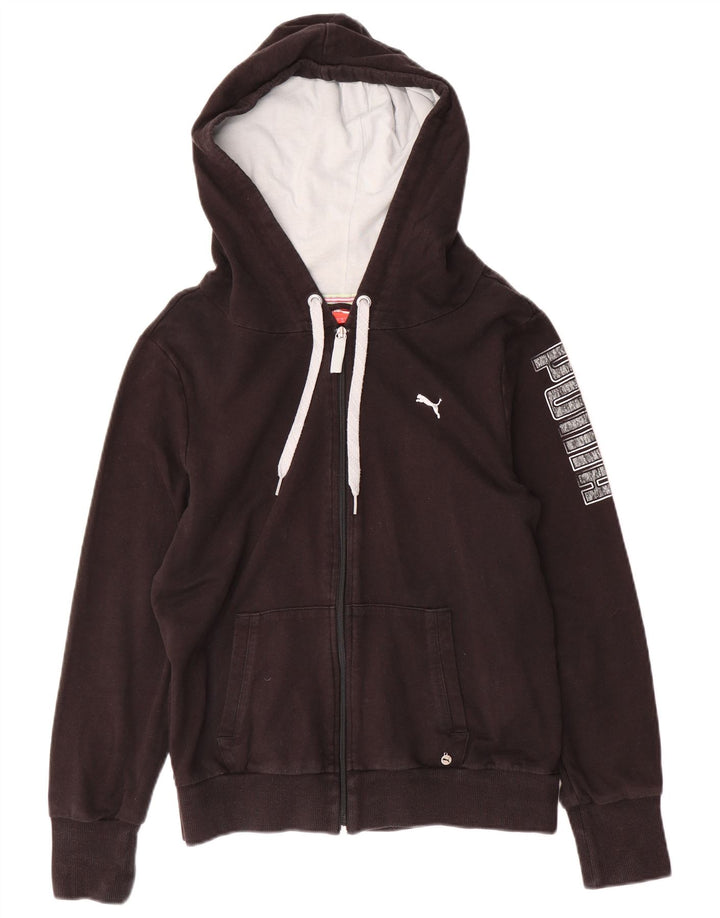 PUMA Pull à capuche zippé graphique pour femme UK 14 Coton noir moyen