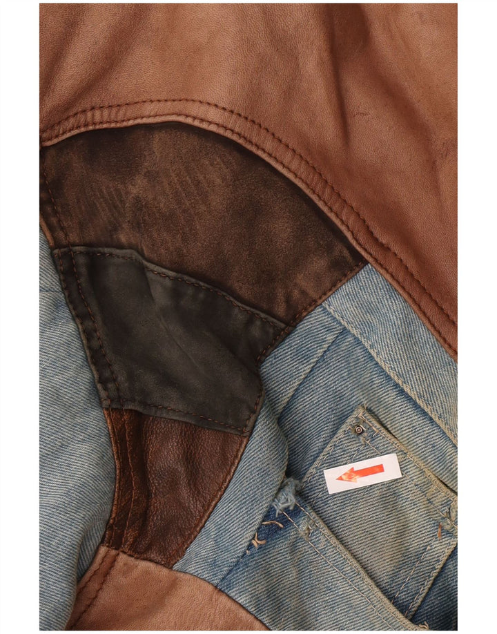 veste en cuir Bomber homme vintage UK 42 XL Cuir Patchwork Marron