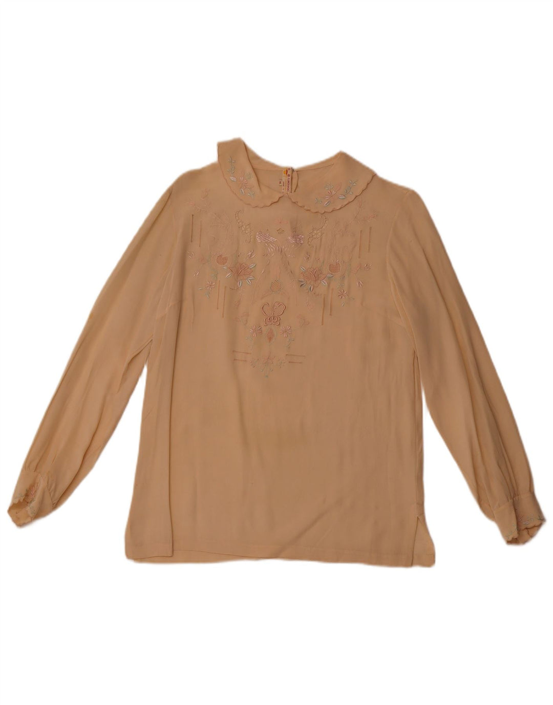 VINTAGE Femme Chemise à manches longues Blouse EU 36 Petite Soie Florale Beige