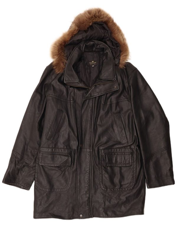 Gianfranco Cenci Manteau en cuir à capuche pour homme UK 42 XL Noir