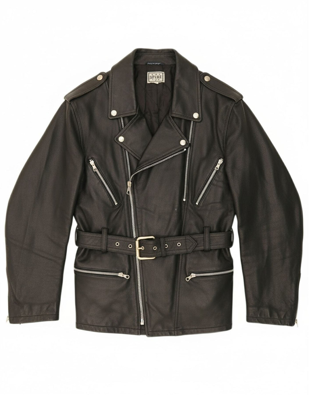 SPYKE Womens Leather Biker Jacket UK 14 Medium Black Leather