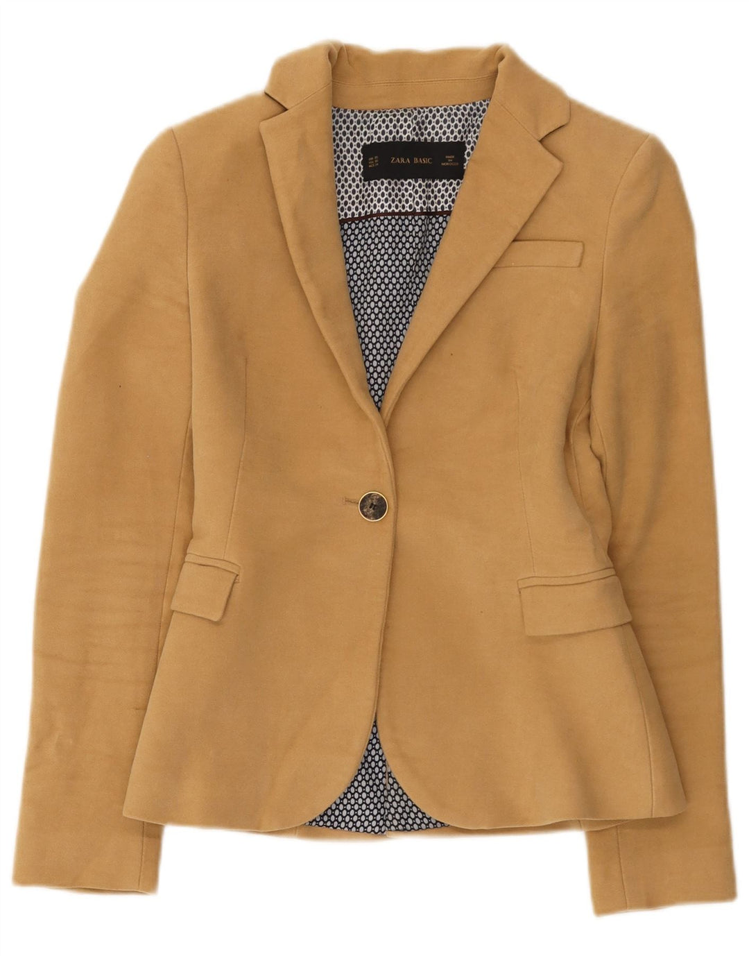 Zara Femme 1 Bouton Blazer Veste UK 6 XS Marron Coton