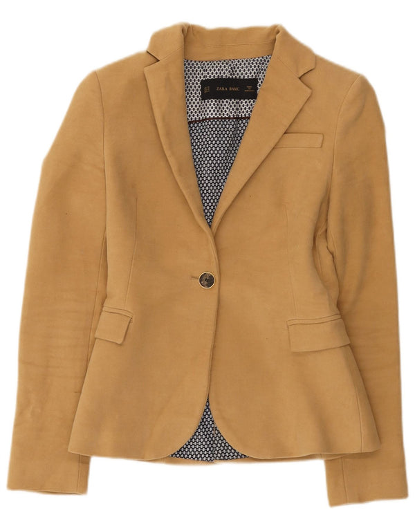 Zara Femme 1 Bouton Blazer Veste UK 6 XS Marron Coton