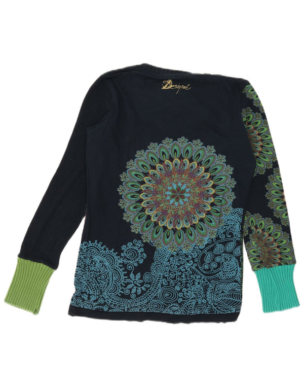 Desigual Haut graphique à manches longues pour femme UK 10 Petit coton floral bleu marine