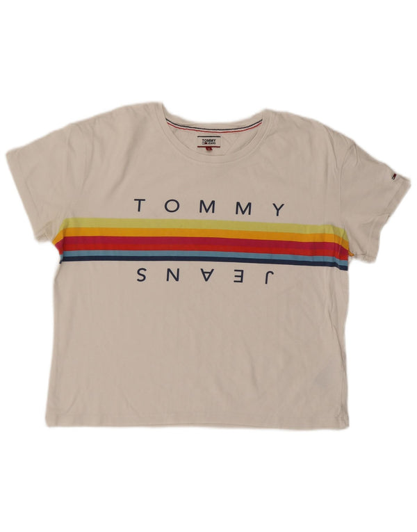TOMMY HILFIGER T-shirt graphique pour femme UK 14 Coton blanc moyen