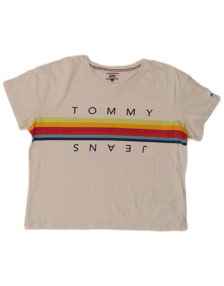 TOMMY HILFIGER T-shirt graphique pour femme UK 14 Coton blanc moyen