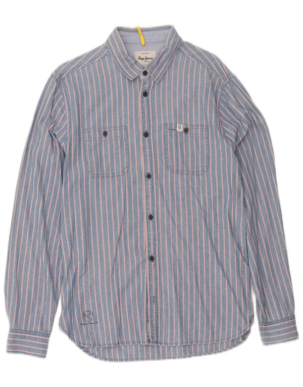 PEPE Jeans Chemise en Jean Homme Bleu Moyen à Fines Rayures en Coton