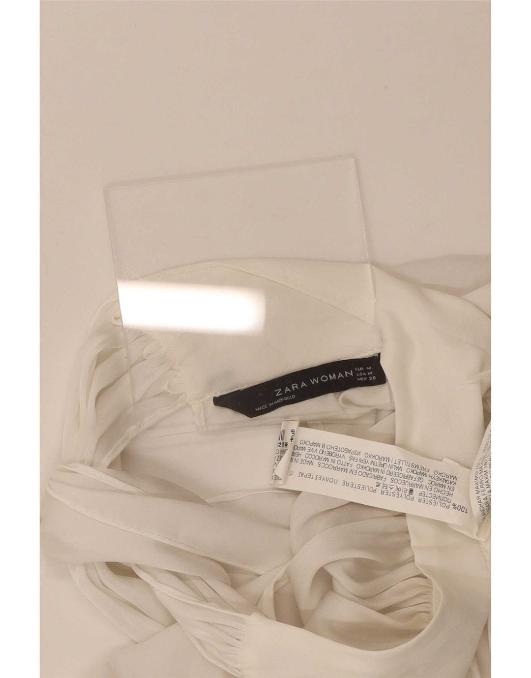 Zara Chemisier à manches longues pour femme UK 12 Polyester blanc moyen