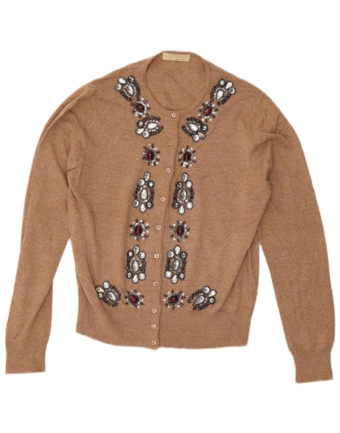 Marks & Spencer Pull cardigan à motif abstrait pour femme UK 14 Marron moyen