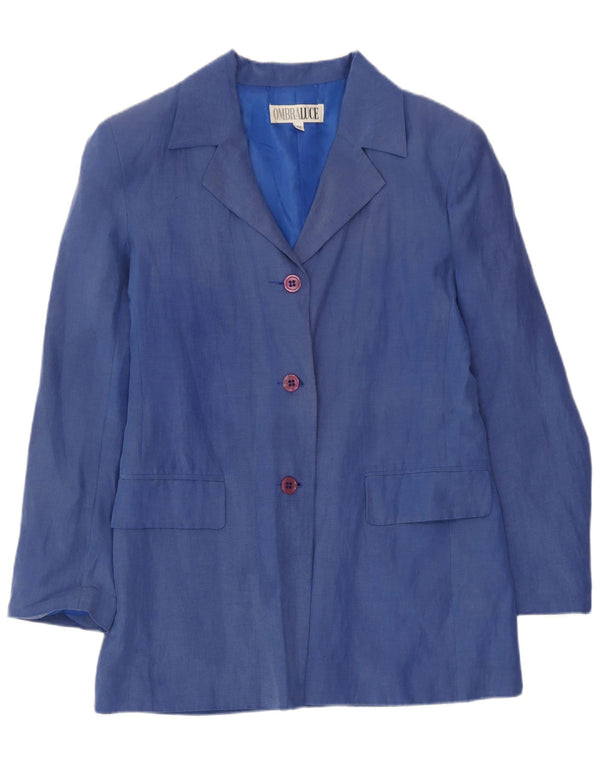 Ombraluce Womens 3 Button Blazer Jacket IT 44 Medium Blue Silk
