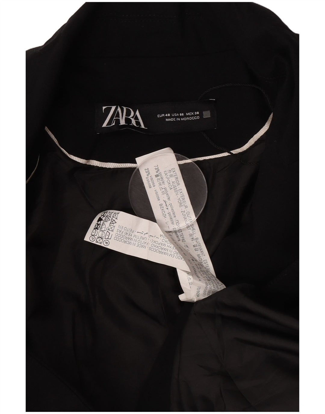Zara Femme 1 Bouton Blazer Veste EU 40 Moyen Noir Polyester