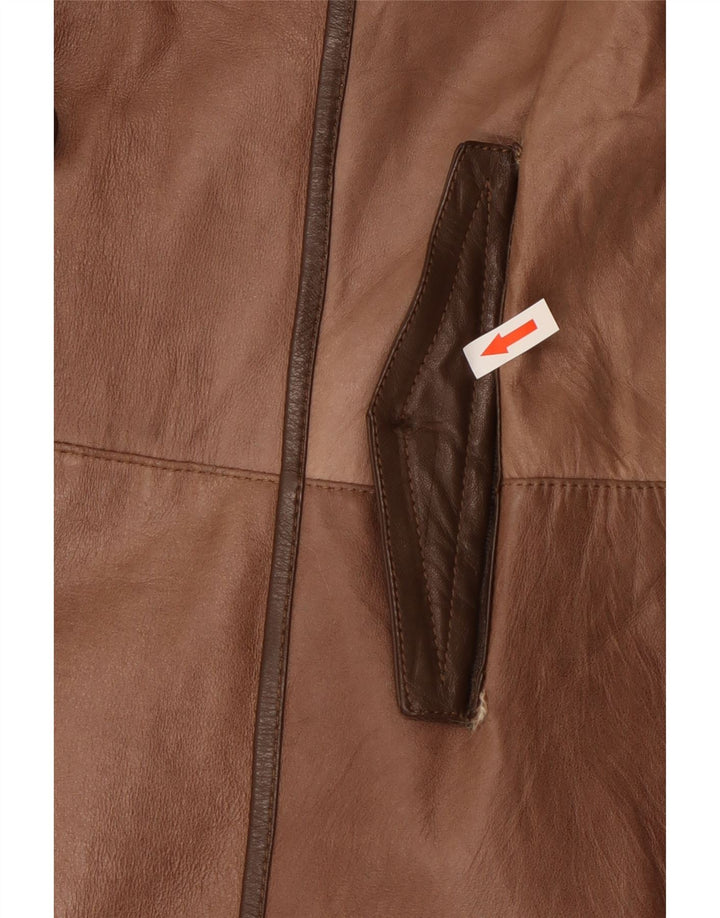 manteau en cuir femme vintage UK 14 Brun moyen