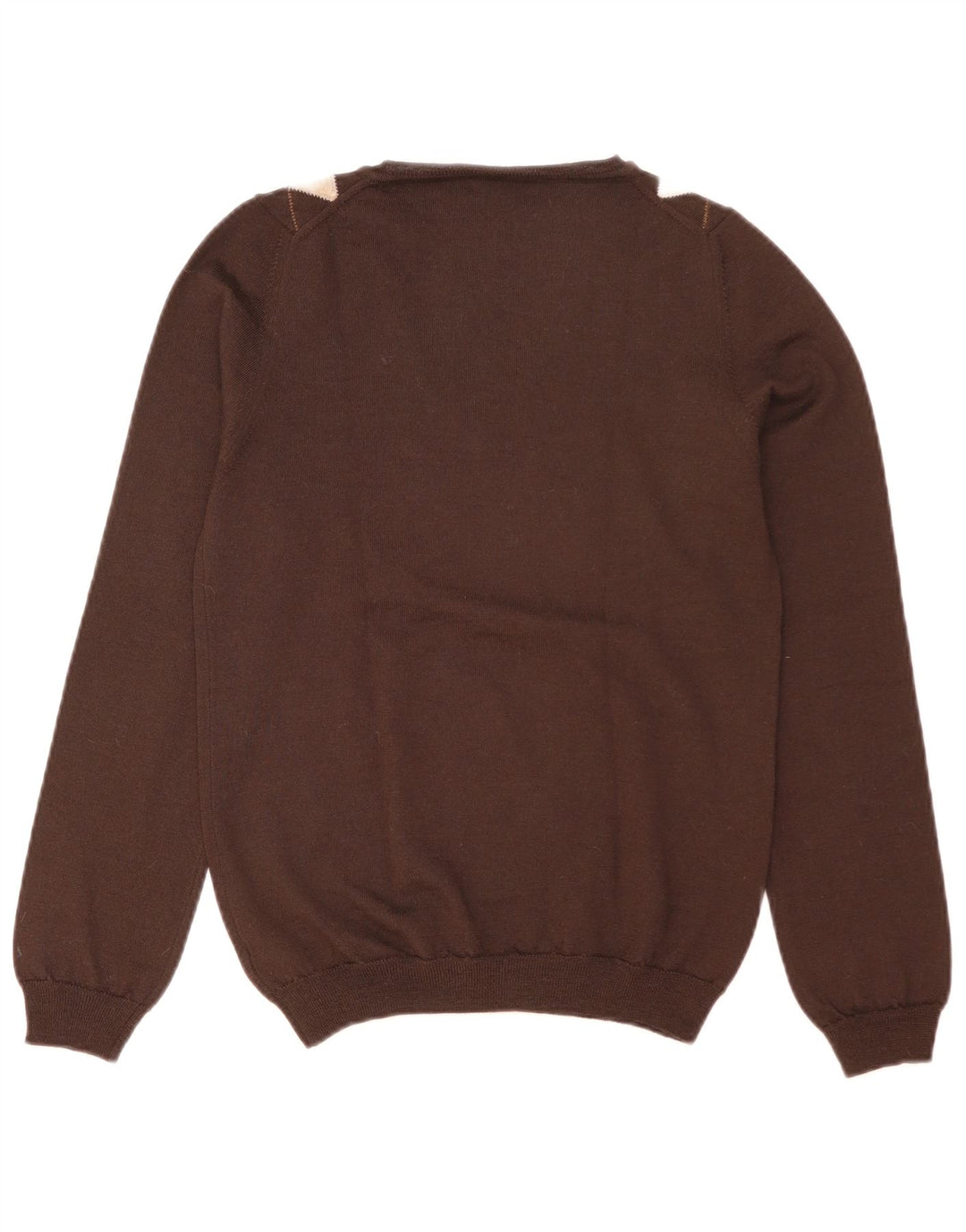 Massimo Dutti Pull col en V pour femme UK 14 Large Marron Argyle/Diamant