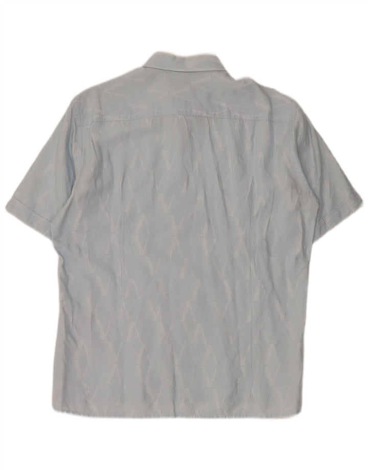 Versace Chemise à manches courtes pour hommes Taille 40 15 3/4 Bleu moyen géométrique