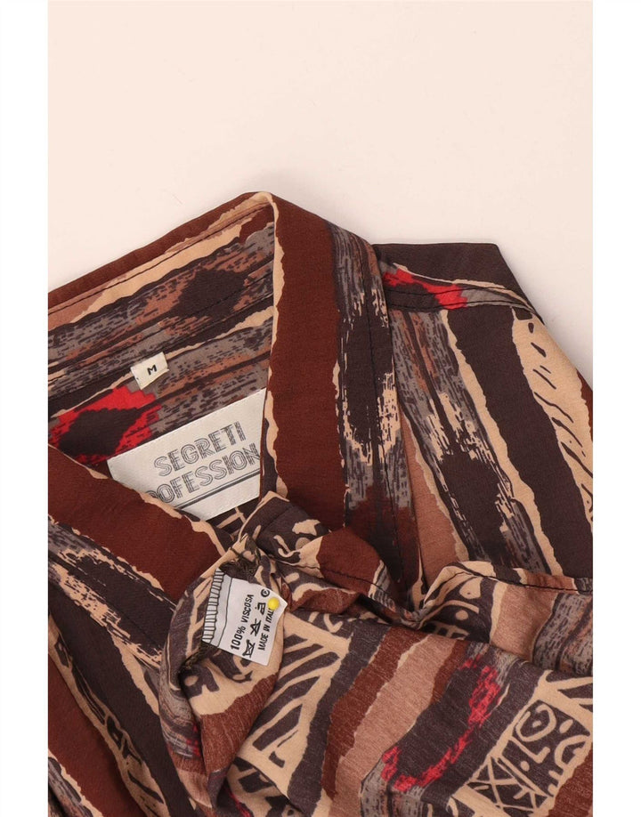 Chemise à motif abstrait vintage pour homme en viscose marron moyen