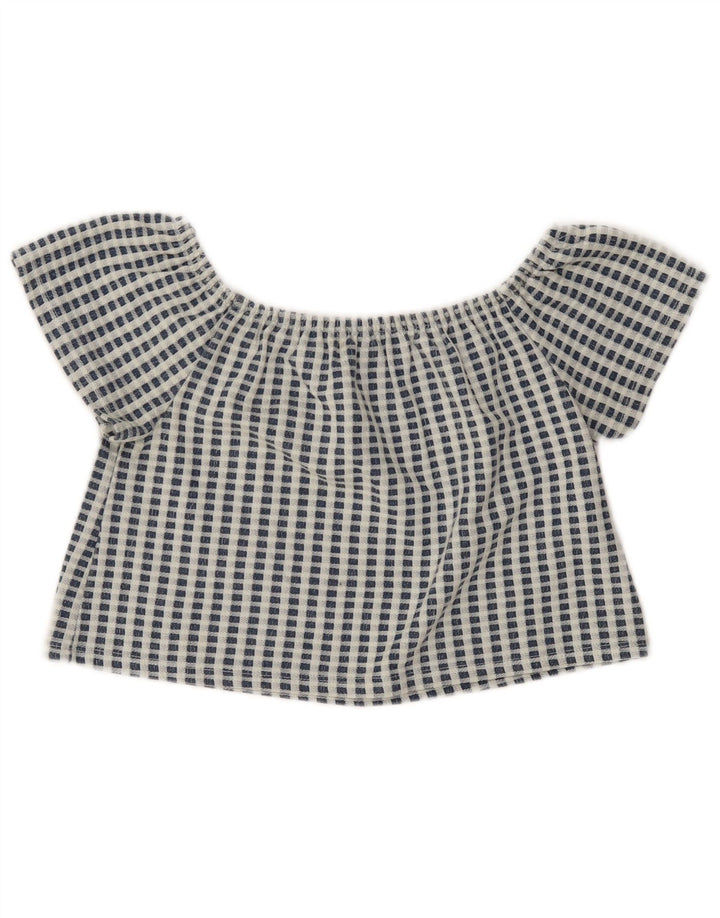 Zara Femmes Trafaluc Crop Top UK 10 Petit Bleu Check Polyester