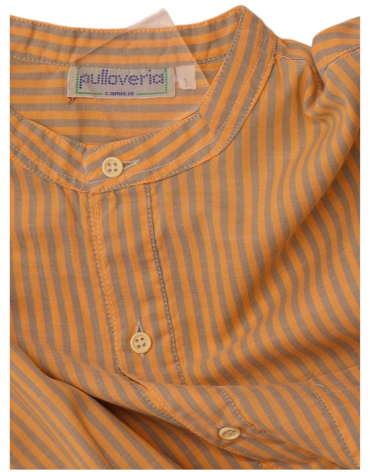 PULLOVERIA Chemise pull à manches courtes pour hommes, grandes rayures orange