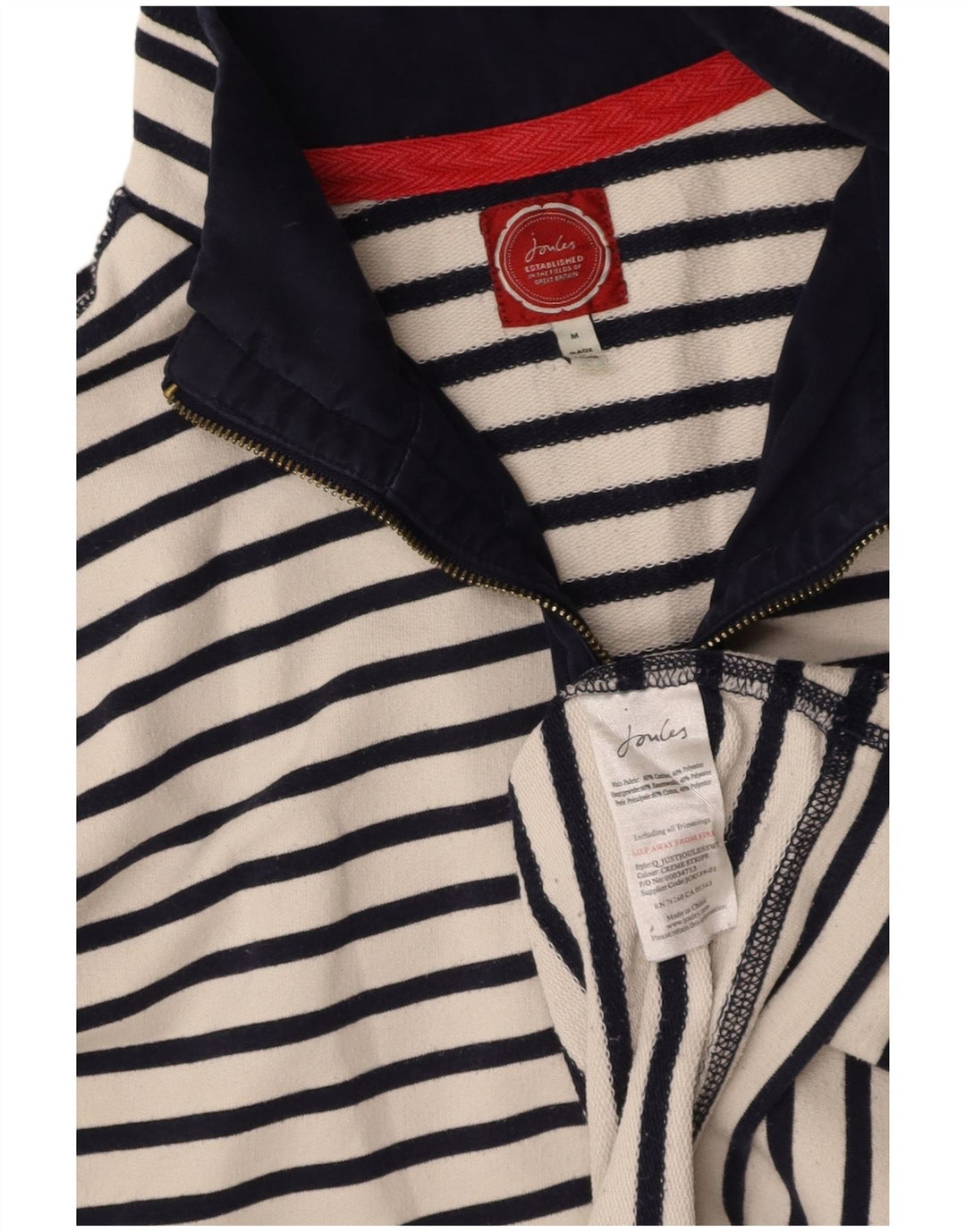 JOULES Womens Zip Neck Sweatshirt Jumper Medium Navy Blue Striped Nautical
