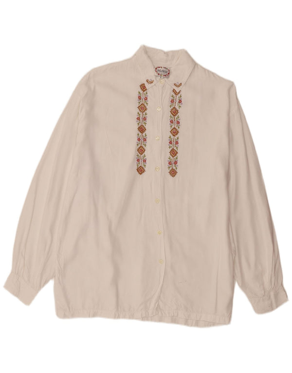 Chemise femme vintage UK 16 Grande Viscose Florale Blanche
