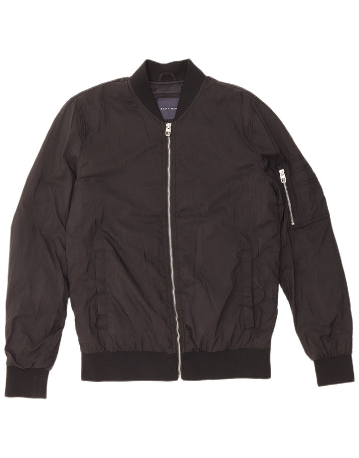ZARA Veste Bomber Homme UK 38 Medium Noir Polyester