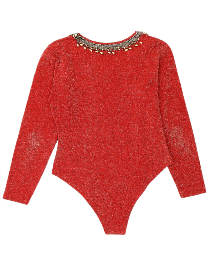 vintage Femme Manches Longues Body IT 44 Rouge Moyen