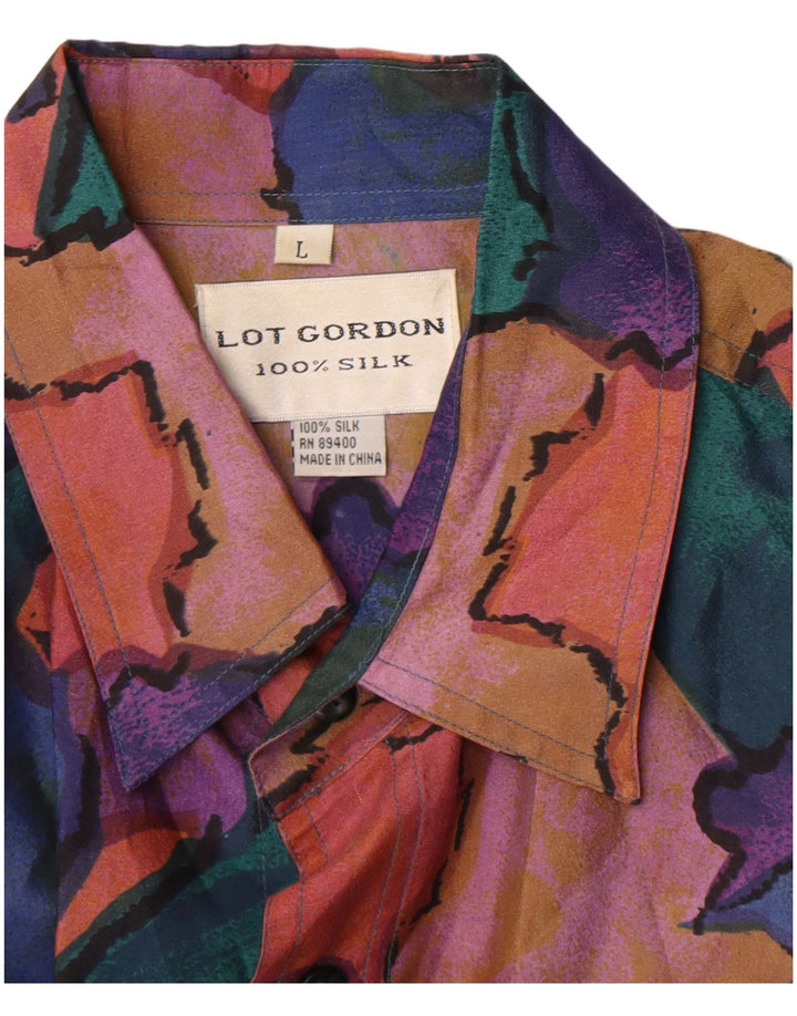 Chemise à manches courtes à motif abstrait pour hommes Vintage grande soie multicolore