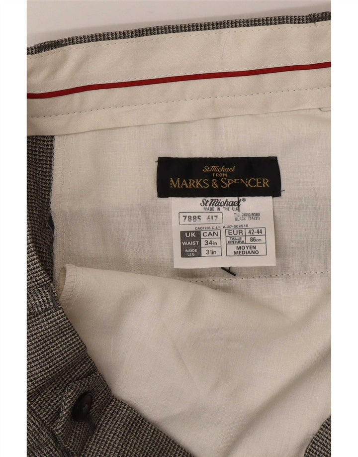 Marks & Spencer Pantalon décontracté pour homme W34 L31 en laine pied-de-poule noire