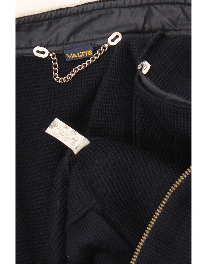vintage Femme Cardigan Pull UK 12 Moyen Marine Bleu Nouvelle Laine
