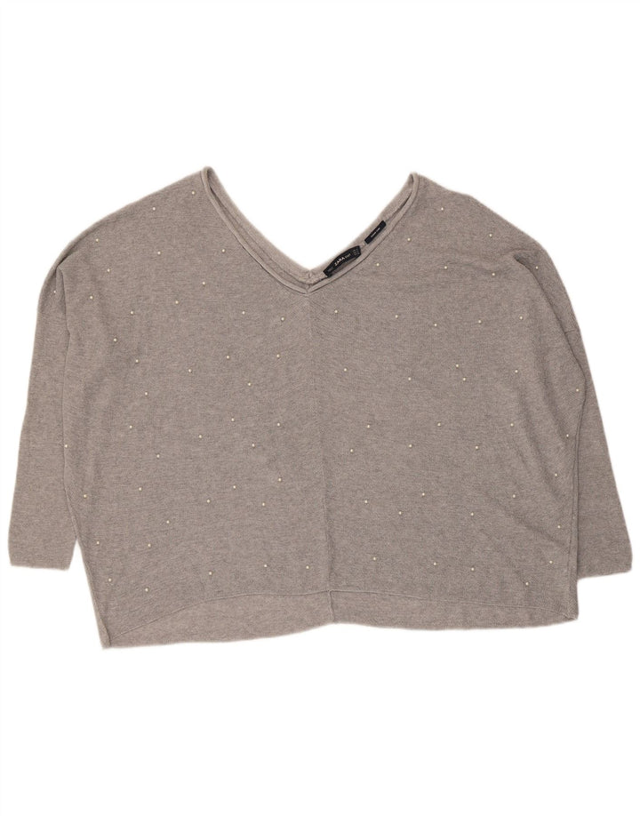 Zara Pull surdimensionné à col en V pour femme UK 14 Gris moyen