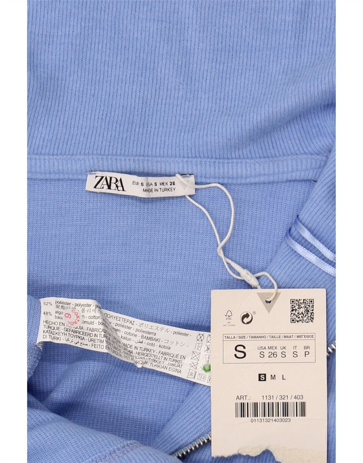 ZARA Pull long à col zippé pour femme UK 10 Petit Bleu Polyester