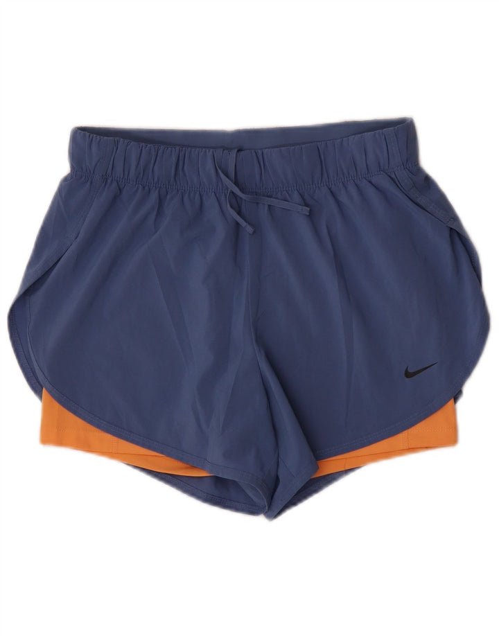Nike Short de sport Dri Fit pour femme UK 12 Bleu moyen Polyester color block