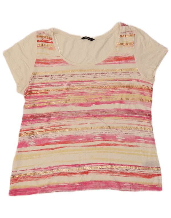 M&Co T-shirt pour femme en coton rayé blanc moyen UK 44