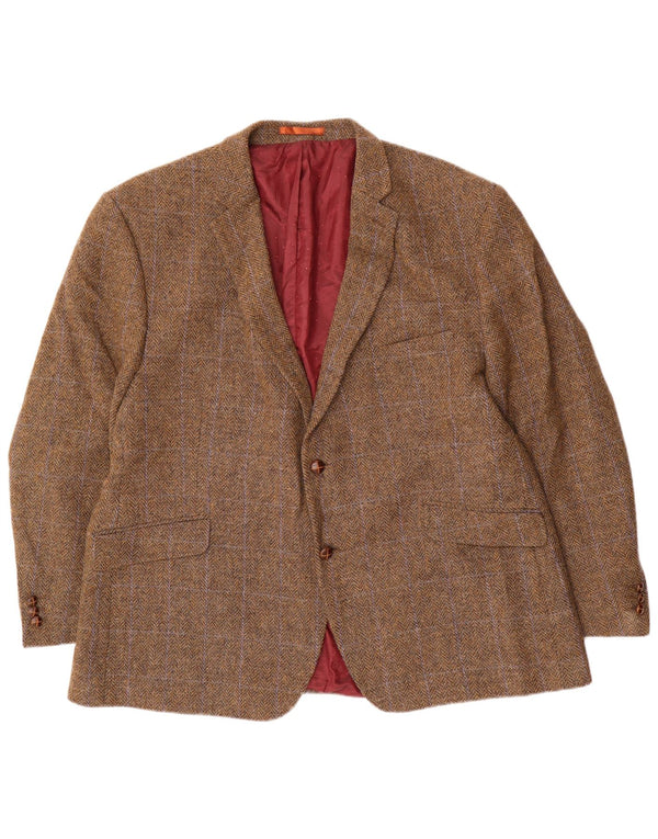 vintage Homme 2 Bouton Blazer Veste UK 50 5XL Marron Herringbone Laine